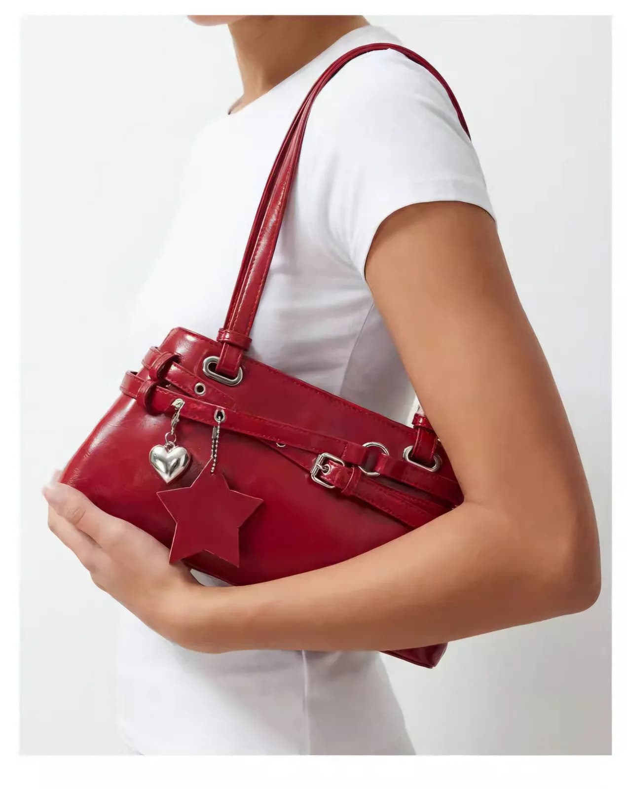 BLOCCO SEVEN Glossy Red East-West Shoulder Bag with Star Charm — view 9 — buy original in Bangladesh