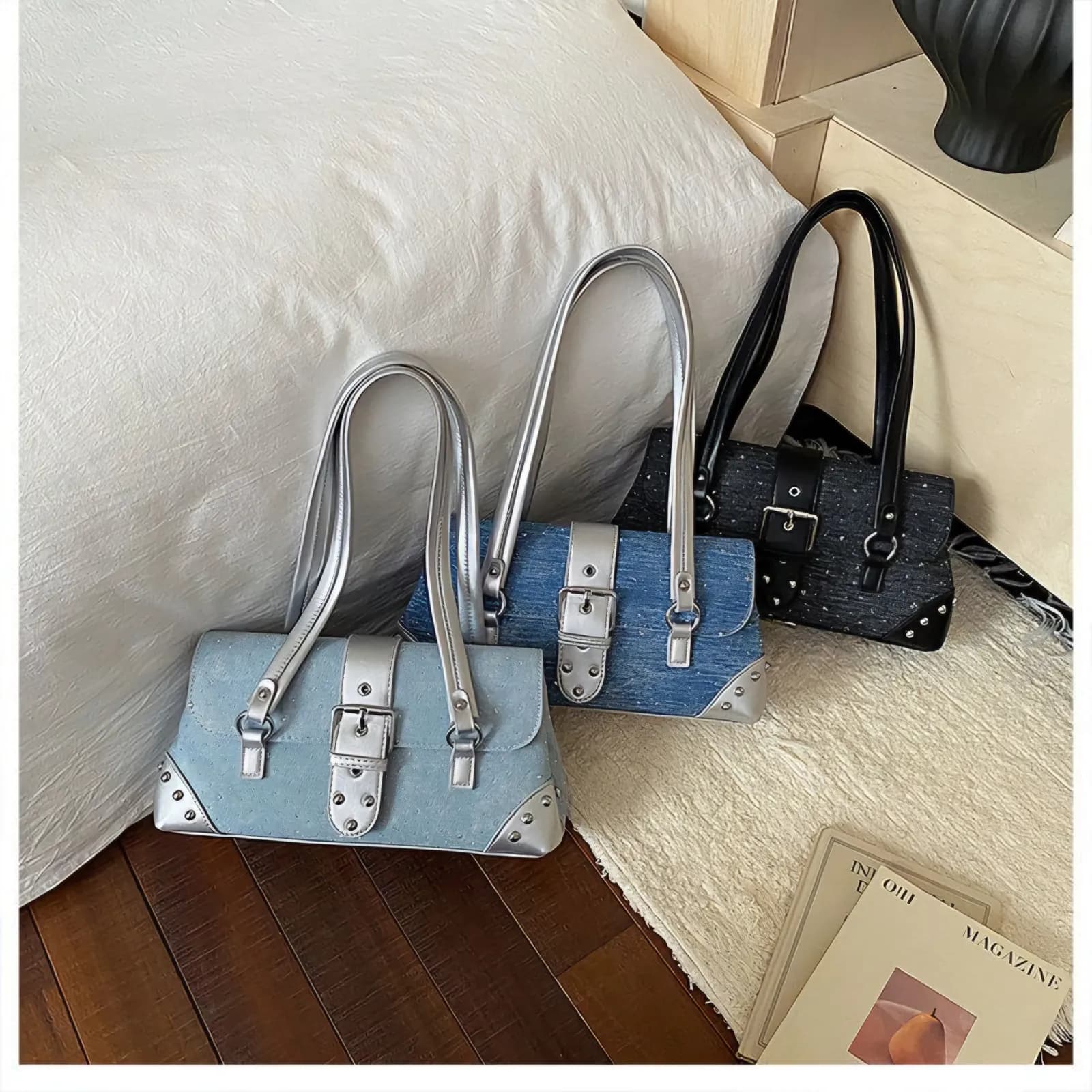 BLOCCO SEVEN Y2K Sparkle Denim Buckle Shoulder Bag — view 4 — buy original in Bangladesh