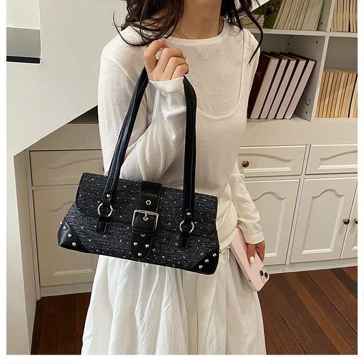BLOCCO SEVEN Y2K Sparkle Denim Buckle Shoulder Bag — view 6 — buy original in Bangladesh