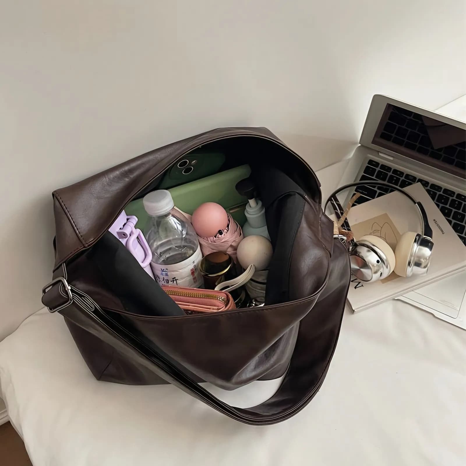 No Brand Specified Vintage Slouchy Faux Leather Hobo Tote Bag with Bear Charm — view 5 — buy original in Bangladesh