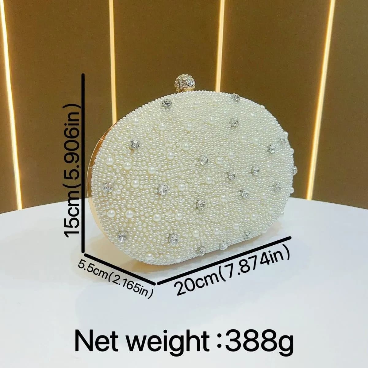 No Brand Specified Luxury Oval Pearl & Rhinestone Evening Minaudière Clutch — view 3 — buy original in Bangladesh