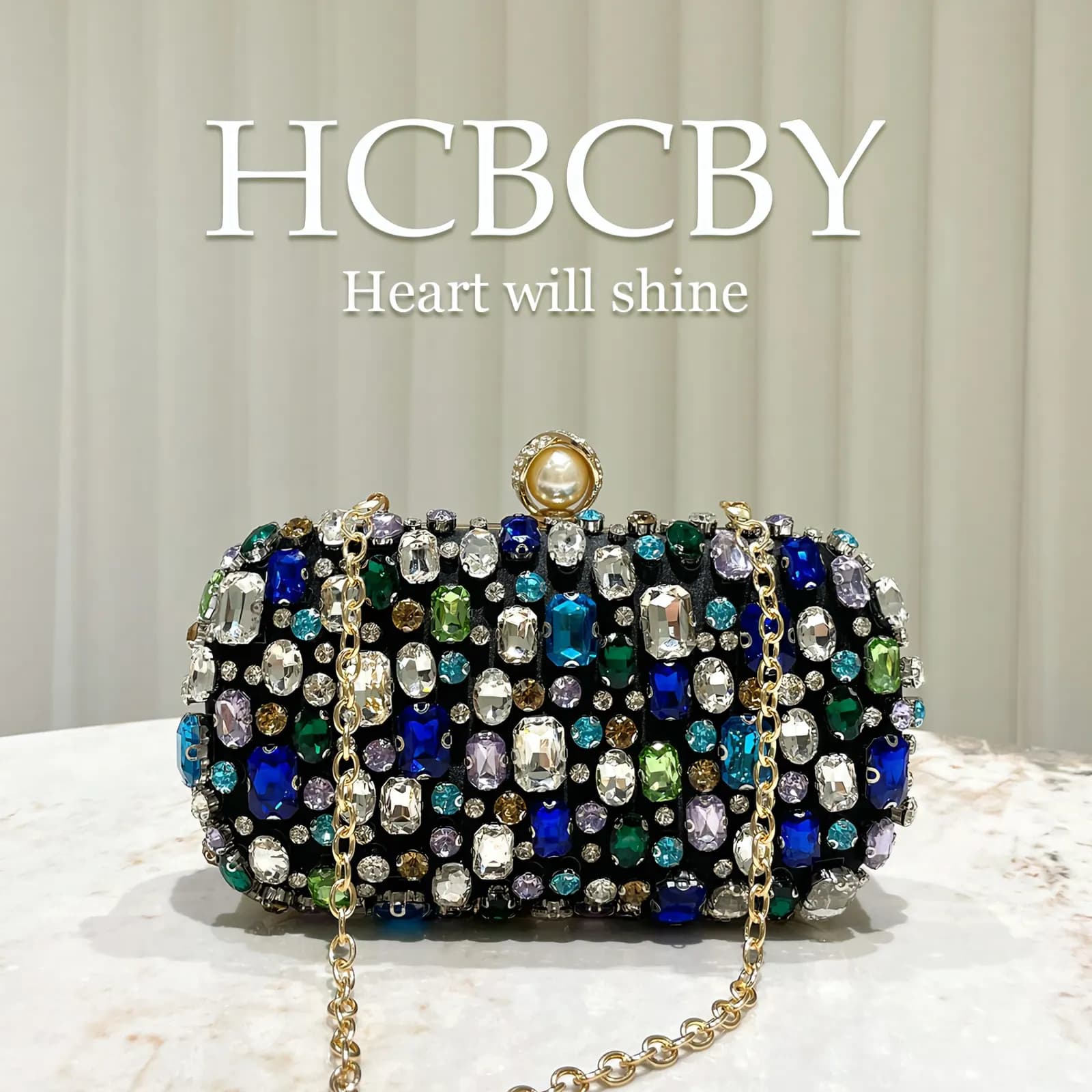 HCBCBY Luxury Multicolor Crystal Embellished Evening Clutch Bag — view 3 — buy original in Bangladesh