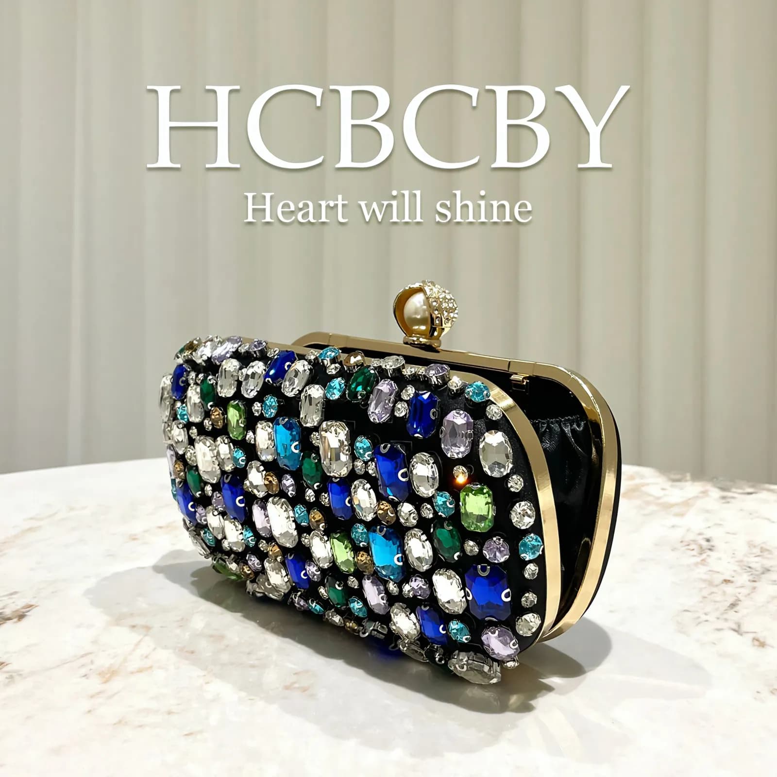 HCBCBY Luxury Multicolor Crystal Embellished Evening Clutch Bag — view 4 — buy original in Bangladesh