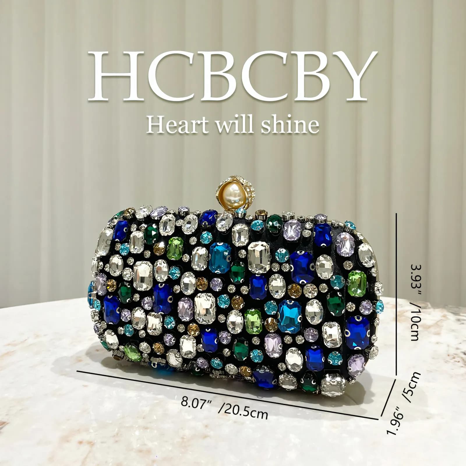 HCBCBY Luxury Multicolor Crystal Embellished Evening Clutch Bag — view 6 — buy original in Bangladesh